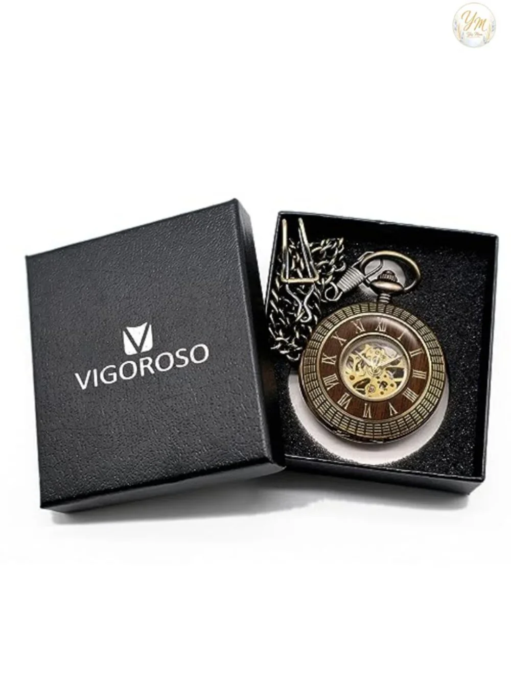 Vintage Steampunk Hand-Wind Mechanical Pocket Watch with Chain and Box